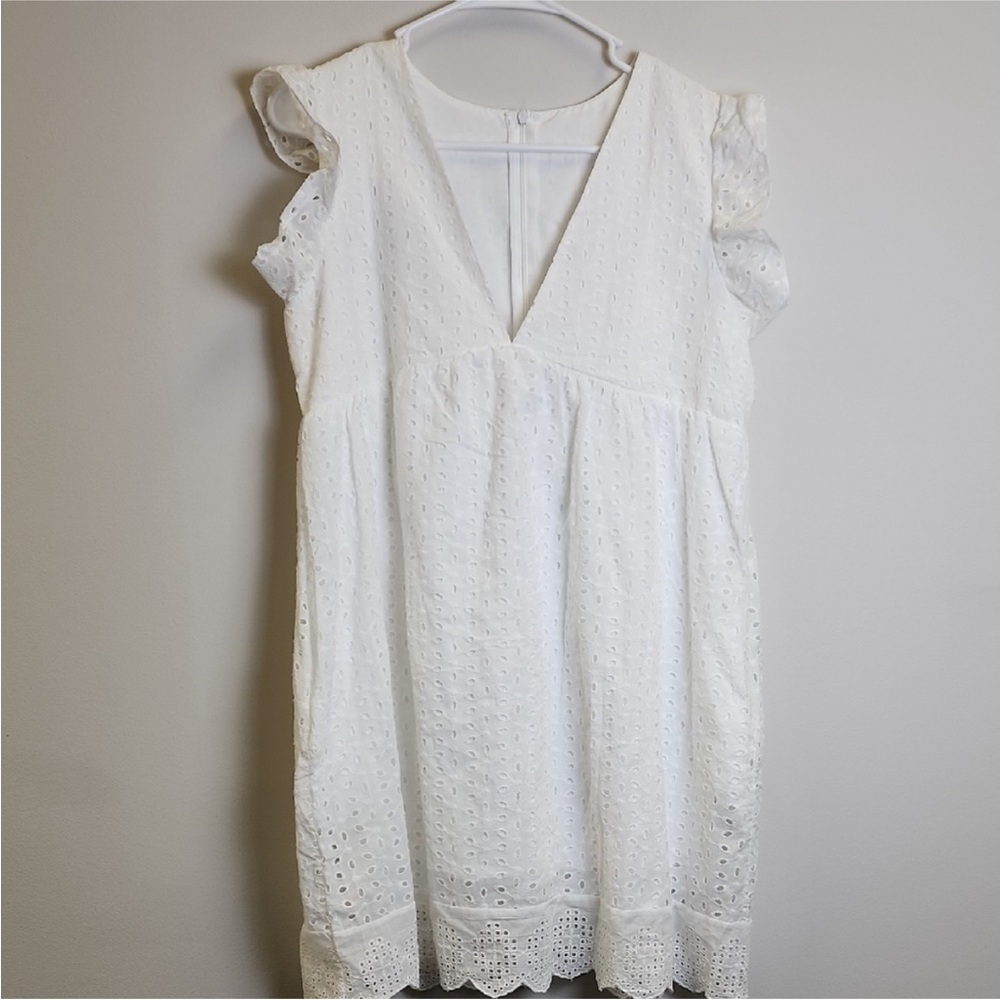 White Eyelet Dress Romper with Ruffle Sleeves